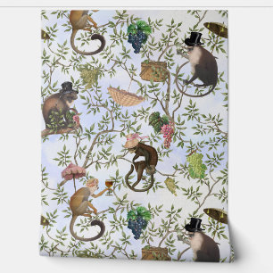 Tropical Vintage Monkey Gardenparty Chinoiserie  Wallpaper