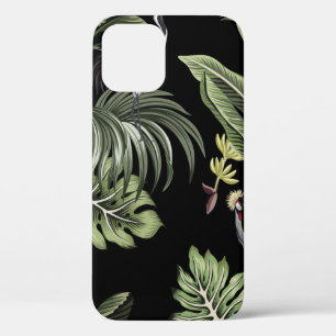 Tropical vintage night crane bird, palm trees, ban iPhone 12 case