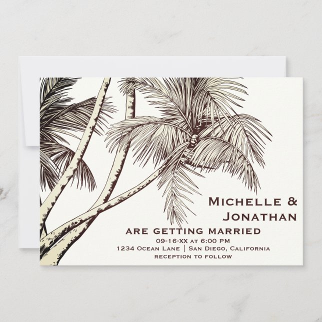 Tropical Vintage Palm Trees Beach Wedding Invitation (Front)