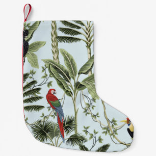Tropical vintage palm trees, liana, macaw parrot, small christmas stocking
