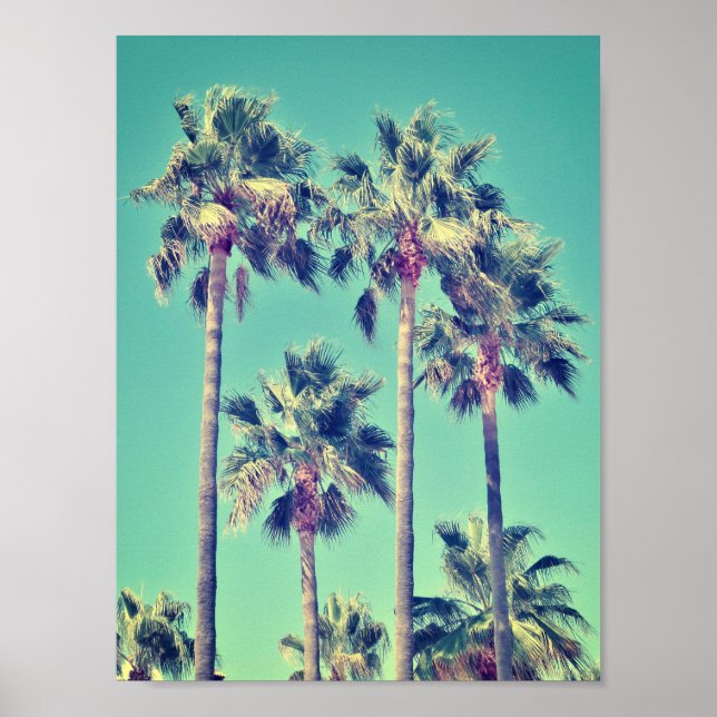 Tropical Vintage Palm Trees on Teal Green Poster (Front)