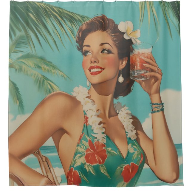 Tropical Vintage Paradise Vibes Shower Curtain (Front)