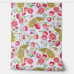 Tropical Vintage Peacock Garden Rococo Chinoiserie Wallpaper