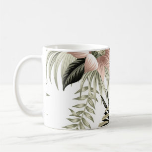 Tropical vintage pink lotus,  palm leaves,  banana coffee mug
