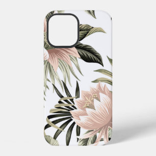 Tropical vintage pink lotus, palm leaves, banana iPhone 12 case