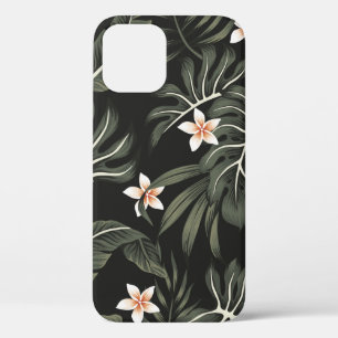 Tropical vintage plumeria flower, strelitzia, palm iPhone 12 case