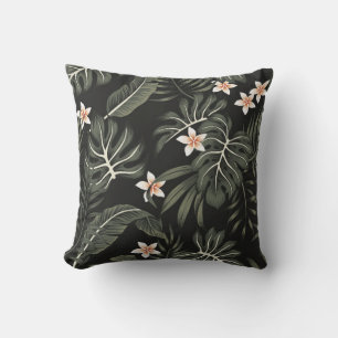 Tropical vintage plumeria flower, strelitzia, palm cushion