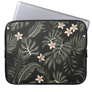 Tropical vintage plumeria flower, strelitzia, palm laptop sleeve