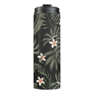 Tropical vintage plumeria flower, strelitzia, palm thermal tumbler