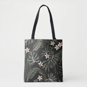 Tropical vintage plumeria flower, strelitzia, palm tote bag