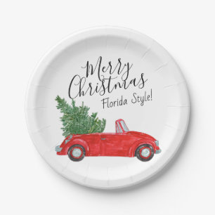 #Tropical Vintage Red Car Plates #Christmas Tree
