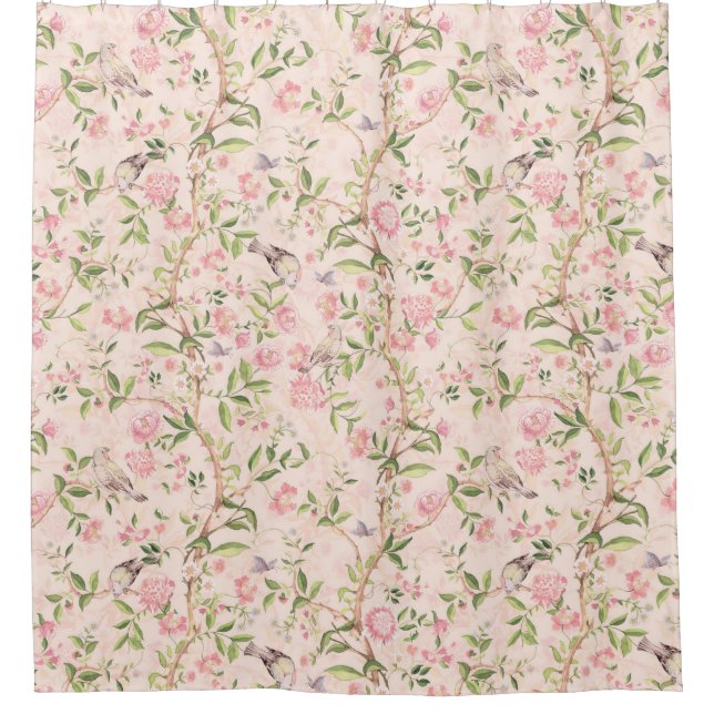 Tropical Vintage Rococo Garden Chinoiserie Shower Curtain (Front)