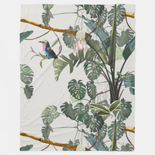 Tropical vintage tropical landscape, bird. fleece blanket