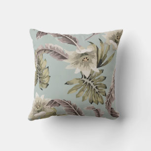 Tropical Vintage White Hibiscus Palm Cushion