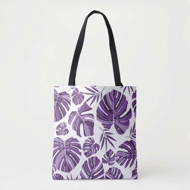 Tropical violet monstera leaves seamless pattern w tote bag (Front)