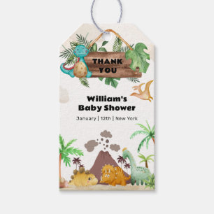 Tropical Volcano Hatching Dinosaur Baby Shower Gift Tags