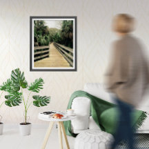 Tropical Walk Pier Palm Trees Poster Framed