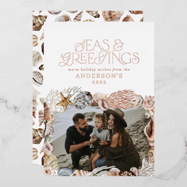 Tropical warm Christmas seas & greetings modern Foil Holiday Card (Front/Back)