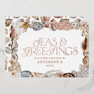 Tropical warm Christmas seas & greetings modern  Foil Holiday Card