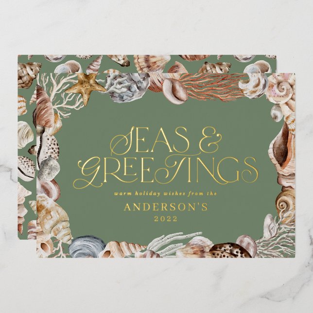 Tropical warm Christmas seas & greetings modern Foil Holiday Card (Front/Back)