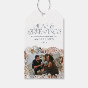 Tropical warm Christmas seas greetings photo blue Gift Tags
