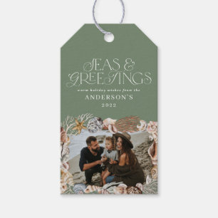 Tropical warm Christmas seas greetings photo green Gift Tags