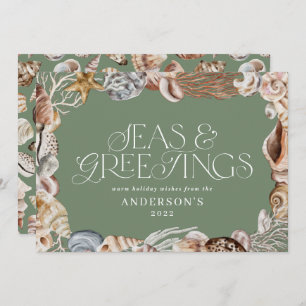 Tropical warm Christmas seas greetings sage green Holiday Card