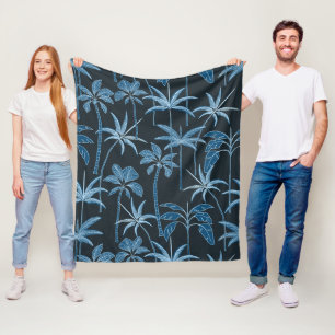 Tropical Warmth: Botanical Palm Midnight Jungle Fleece Blanket