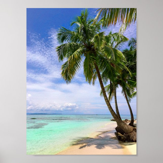 Tropical Water Palm Tree Island Beach Poster (Front)