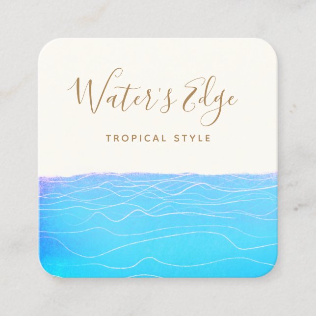 Tropical Water Waves Square Business Card (Front)