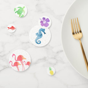 Tropical Watercolor Animals & Plants Gold Sparkles Confetti
