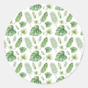 Tropical Watercolor Banana Leaves Classic Round Sticker