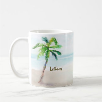 Tropical Watercolor Beach Palm Tree Coffee Mug