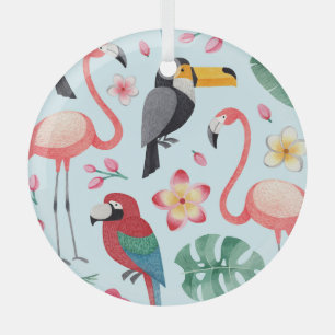 Tropical Watercolor: Bird-Flower Fusion. Glass Tree Decoration