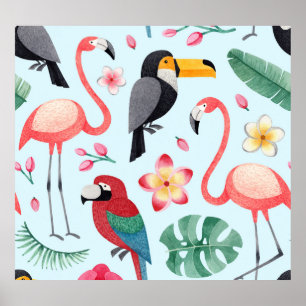 Tropical Watercolor: Bird-Flower Fusion. Poster