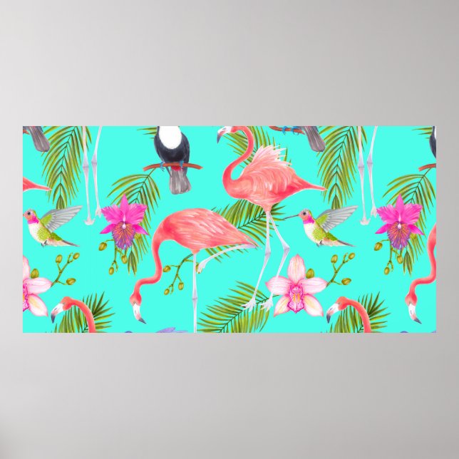 Tropical watercolor birds seamless pattern poster (Front)