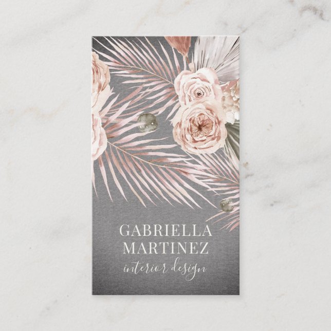 Tropical Watercolor Blooms Interior Designer Business Card (Front)