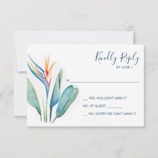 Tropical Watercolor Botanical RSVP Enclosure Card (Front)