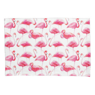 Tropical Watercolor Bright Pink Flamingo Pattern Pillowcase
