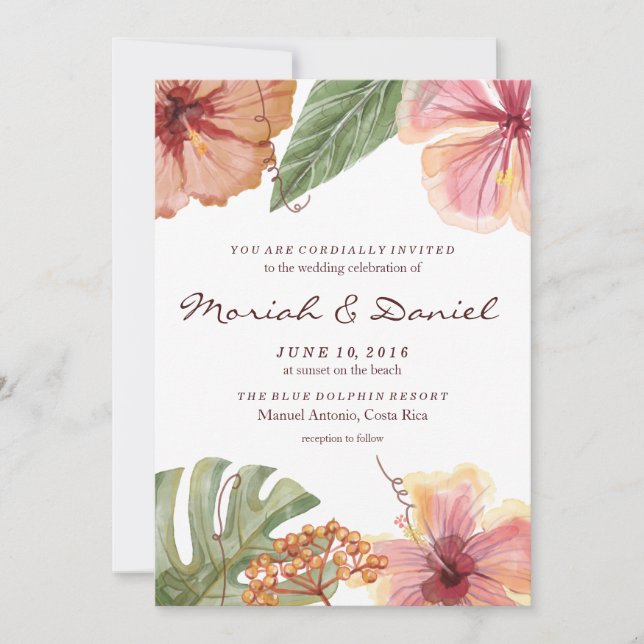 Tropical Watercolor Destination Wedding Invitation (Front)
