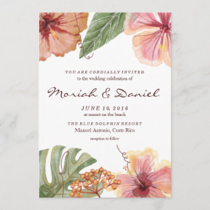 Tropical Watercolor Destination Wedding Invitation