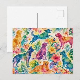 Tropical Watercolor Dogs Postcard