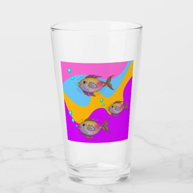 Tropical Watercolor Fish  Glass (Front)