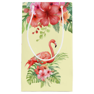 Tropical Watercolor Flamingos & Hibiscus Small Gift Bag