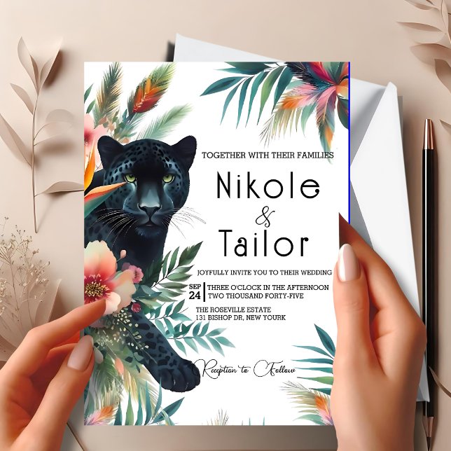 Tropical Watercolor Floral and Jaguar  Invitation (Creator Uploaded)