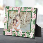 Tropical Watercolor Floral Border Photo Easel Plaque<br><div class="desc">Tabletop plaque with a built-in easel features your favourite photo accented with beautiful watercolor tropical flowers and greenery on ANY COLOR BACKGROUND. CHANGE the date to the current year or you can delete it or add more information. Great as a gift or to display your favourite photo in your own...</div>
