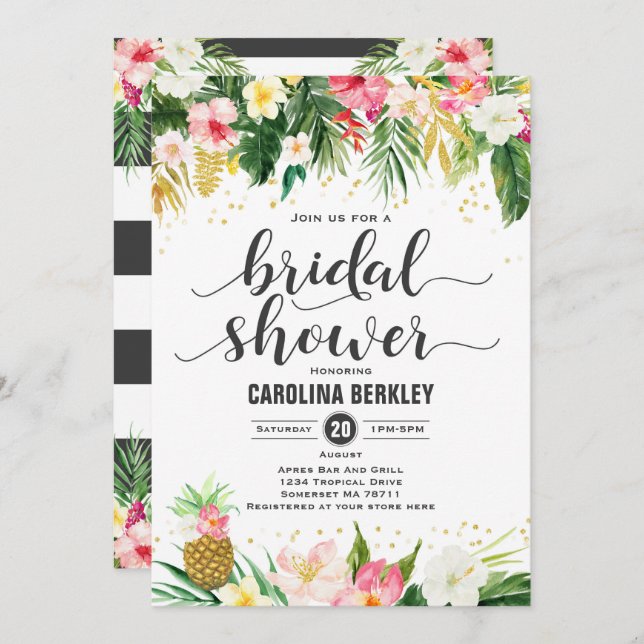 Tropical Watercolor Floral Bridal Shower Card (Front/Back)