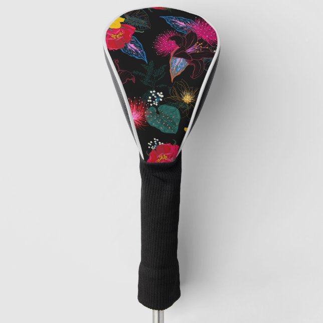 Tropical Watercolor Floral Fashion Golf Head Cover (Front)