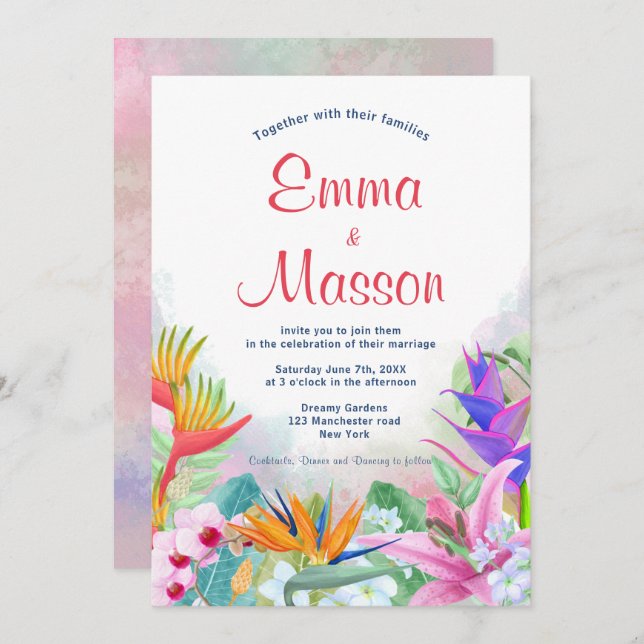 Tropical Watercolor Floral Invitation (Front/Back)