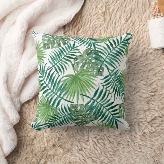 Tropical Watercolor Floral Leaves Cushion (Blanket)